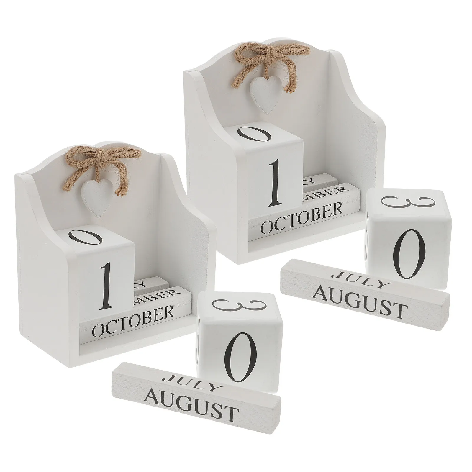 

2Pcs Wooden Perpetual Calendar Vintage Wood Block Desktop Decorative Calendar Home Office Desk Decoration Photography Prop