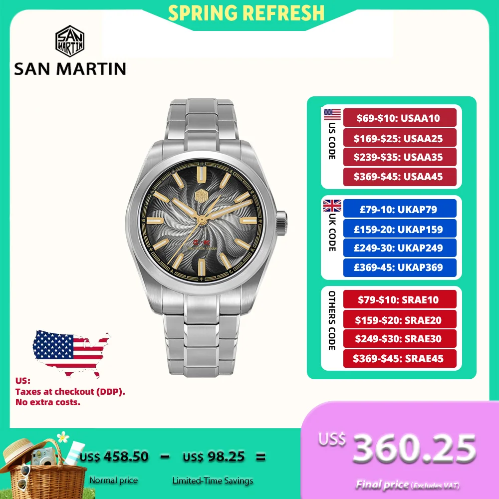 

San Martin 39mm Year Of The Snake Guilloche Dial 90S5 Mechanical Watch Transparent Case Back Sapphire BGW-X1 Luminous SN0144GX-6