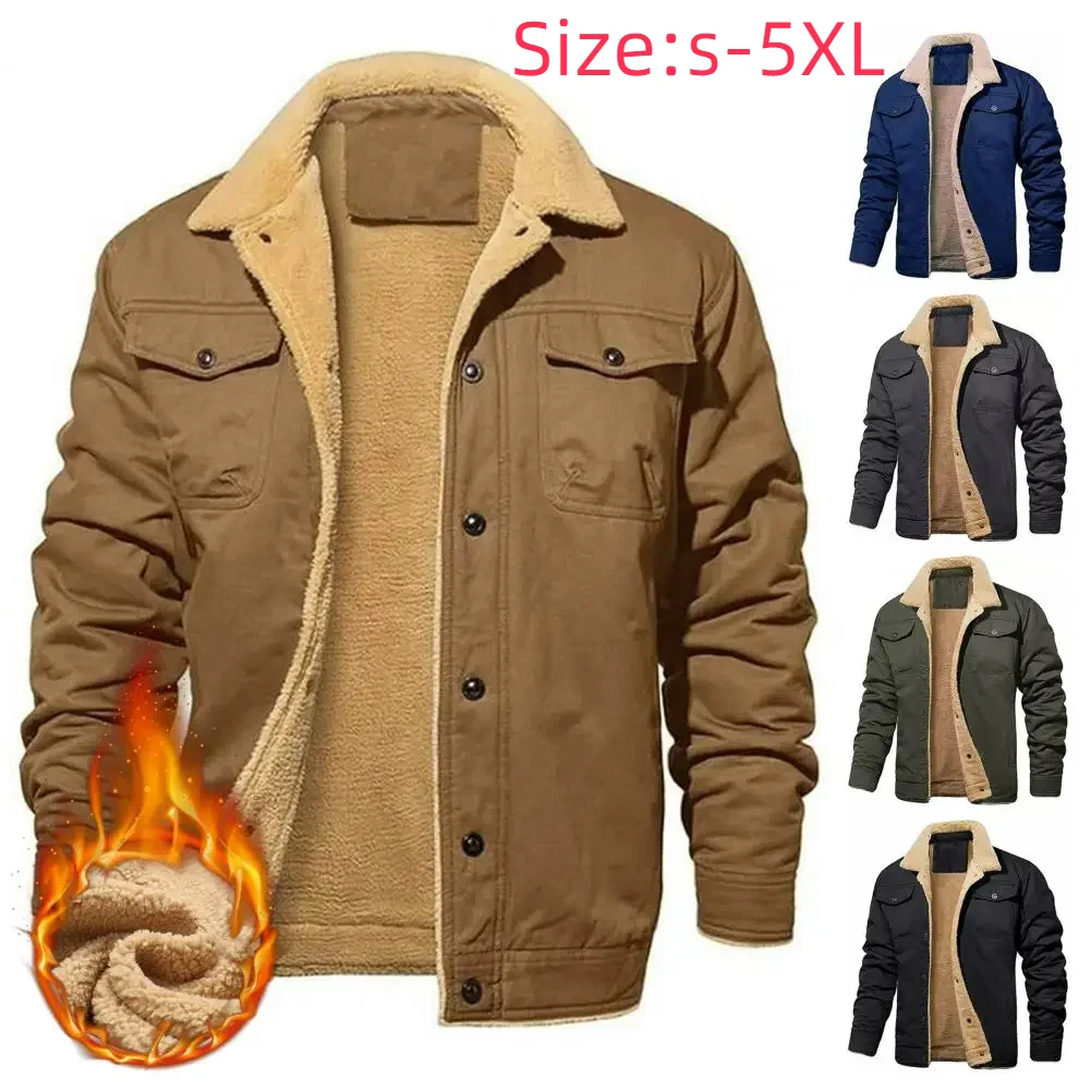 Parka con forro polar para hombre, abrigo grueso y cálido con cuello de piel, chaqueta de felpa, rompevientos, prendas de vestir para el trabajo, otoño e invierno, novedad