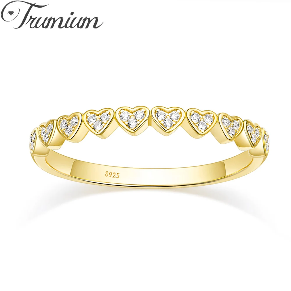 Trumium rings 100% 925 Sterling Silver Heart Gold Gemstone Zircon Wedding Engagement Ring for women Fine Jewelry Wholesale