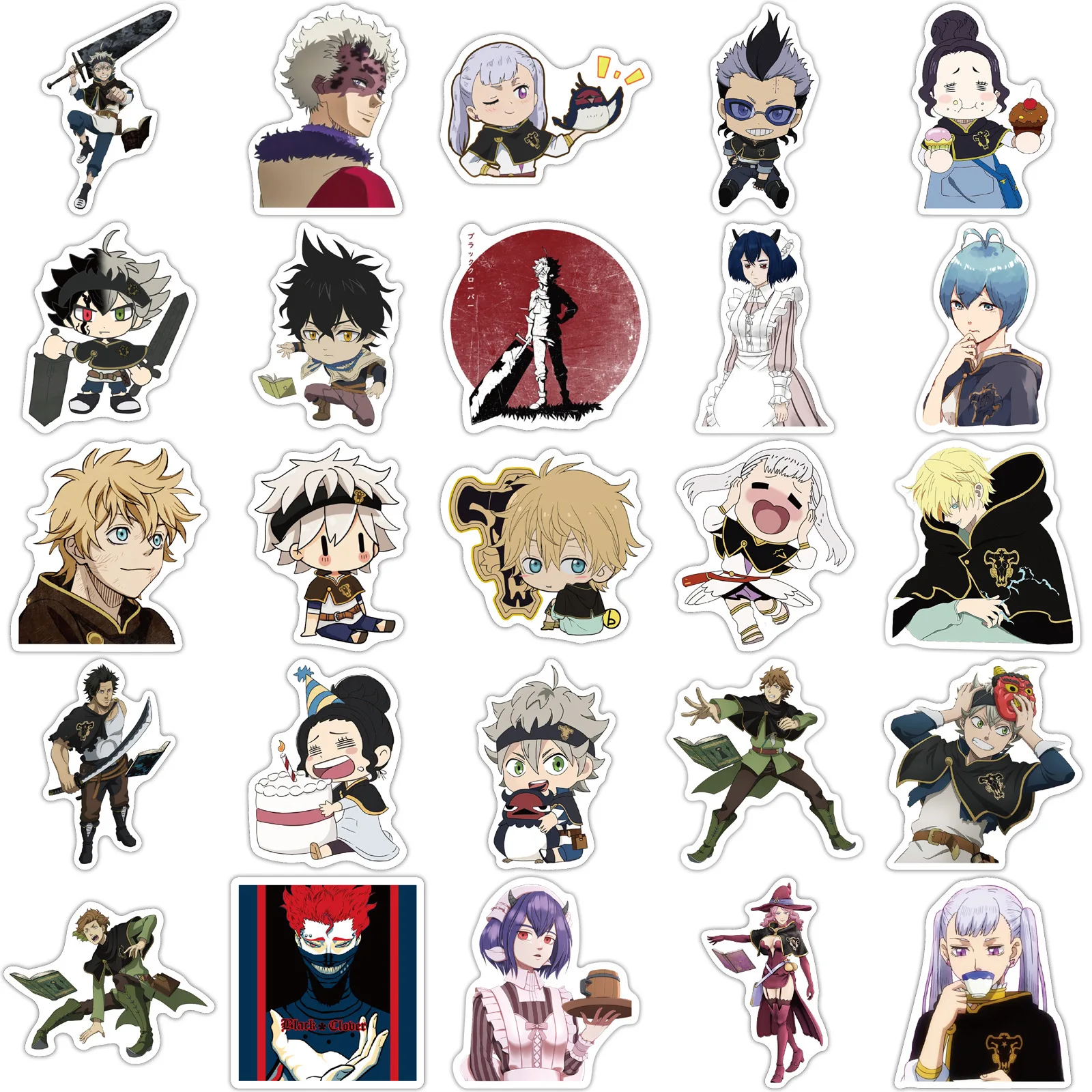 50 peças anime preto trevo de cinco folhas personagem graffiti adesivo pvc mala pessoal corpo do carro