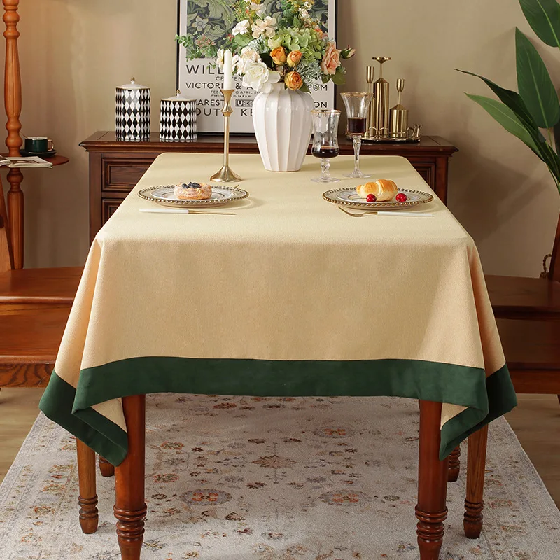 Washable Solid Color Green Edge Tablecloth Coffee Table Cover for Kitchen Dinning Luxury Table Decor Photo Background