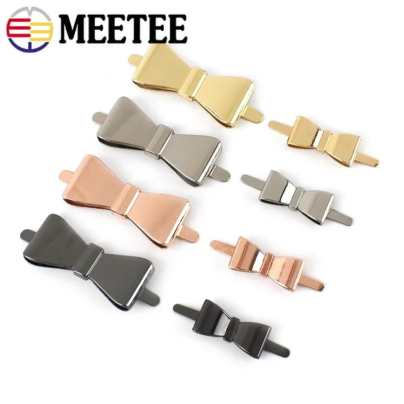 Meetee 5Pcs Metal Label Bow Decorative Buckle Handbag Clasp For Shoes Bag Clothes Leather Luggage Craft DIY Hardware Accessories