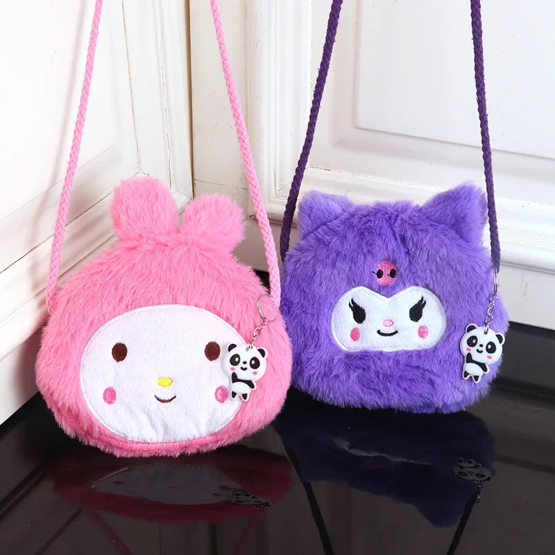 Sanrio Crossbody Coin Purse para meninas, Kuromi MyMelody, Plush Cartoon, Crianças, Estudante, Fofo