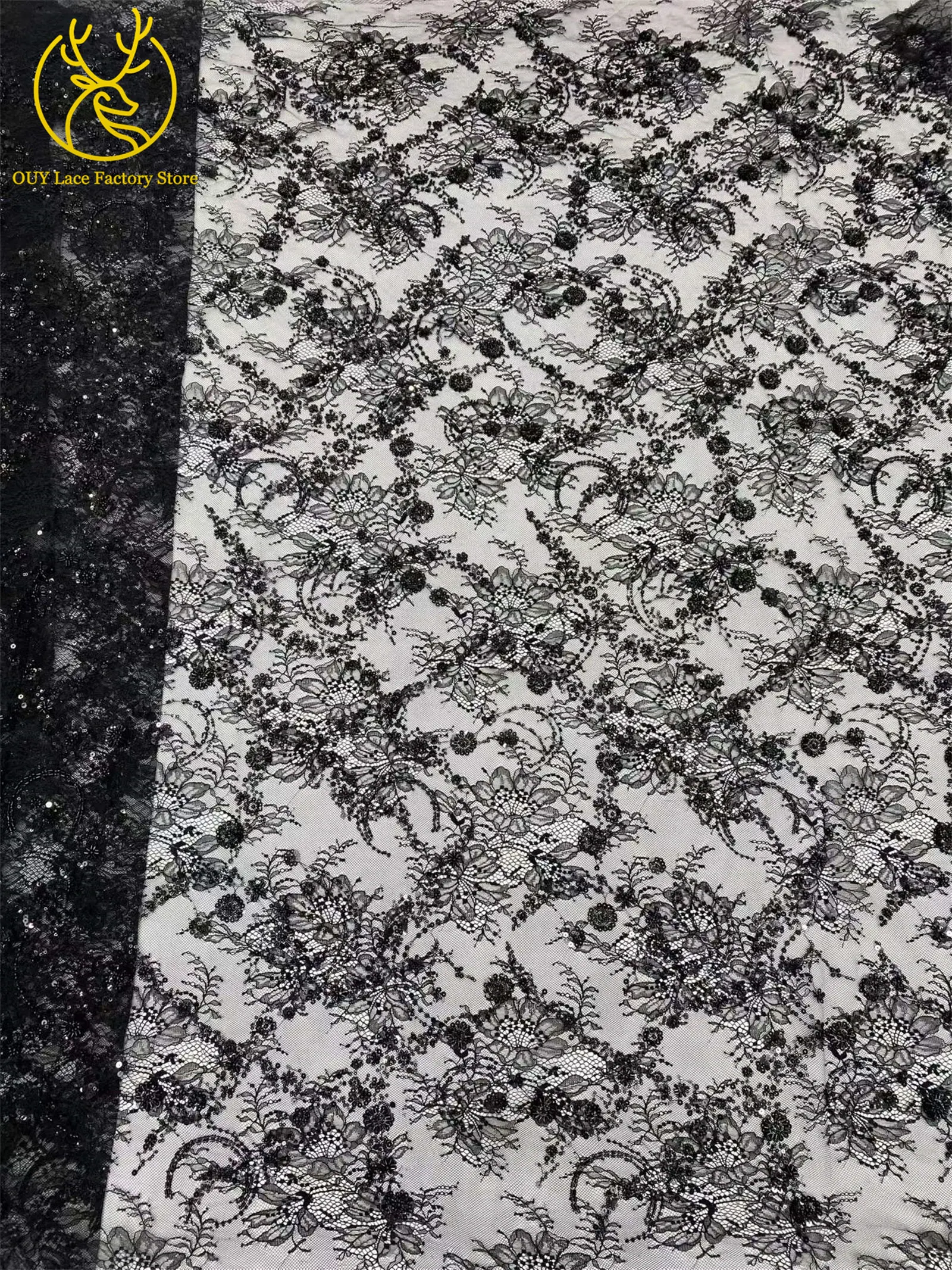 Afrikanischer Spitzenstoff, nigerianische Stickerei, Pailletten-Spitzenstoff, hochwertiger französischer Perlen-Spitzenstoff zum Nähen von Abendkleidern – Detail 20