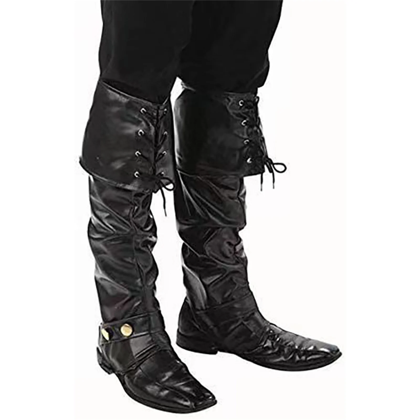 Awwwcos Medieval Renaissance Viking Pirate Leg Guards Adult Mens Lace Up Pleated Boot Covers Halloween Costume Accessory