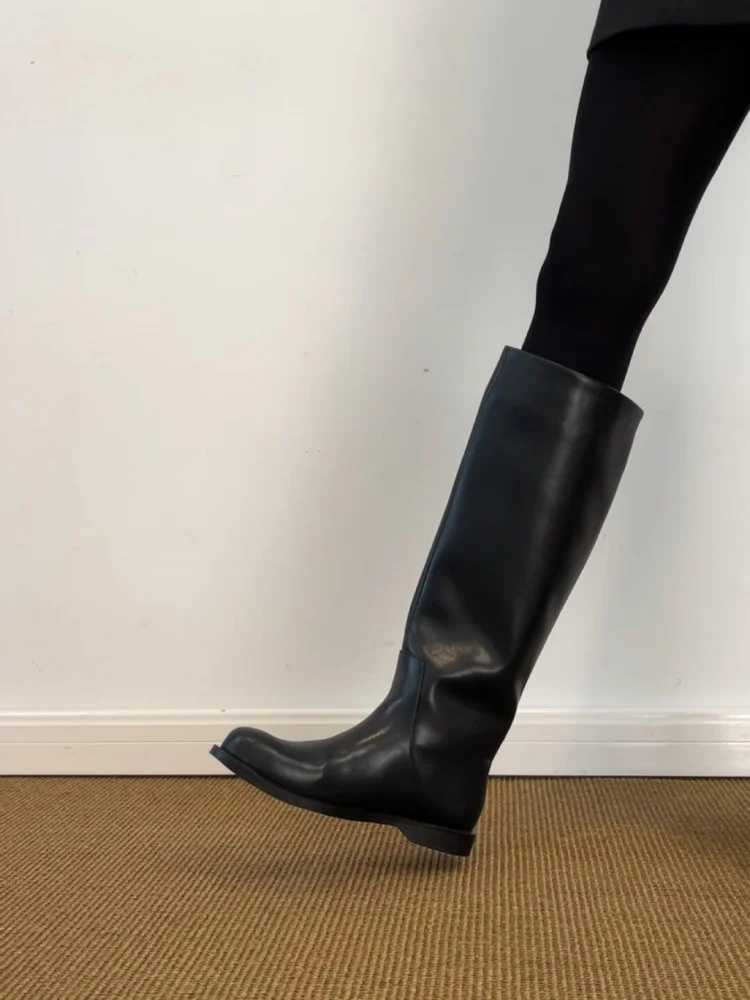 

Leather Version Retro mat Low Heel Straight Leg Boots Women's Genuine Leather High Tube Slimming Versatile Knee High K...