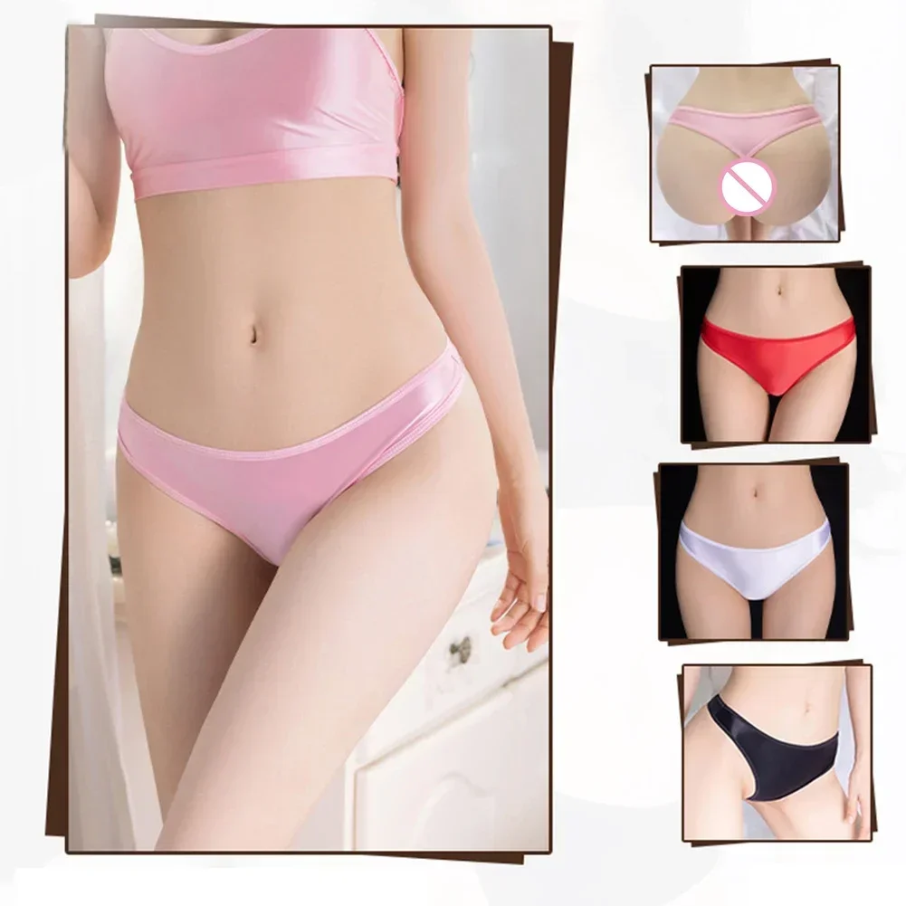 여성용 아이스 실크 T-백 스트링 끈 팬티, 핫 섹시 란제리, 로우 라이즈 G-스트링 심리스 팬티, 솔리드 속옷, 니트 A50