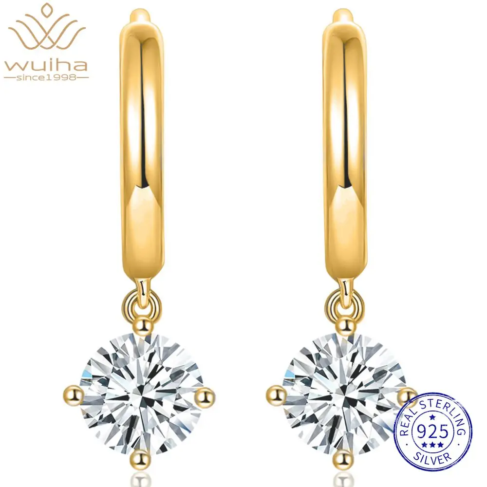 WUIHA Solid 925 Sterling Silver Sparkling 1 CT GRA Moissanite Diamond Wedding Drop Dangle Earrings Anniversary Gift Fine Jewelry