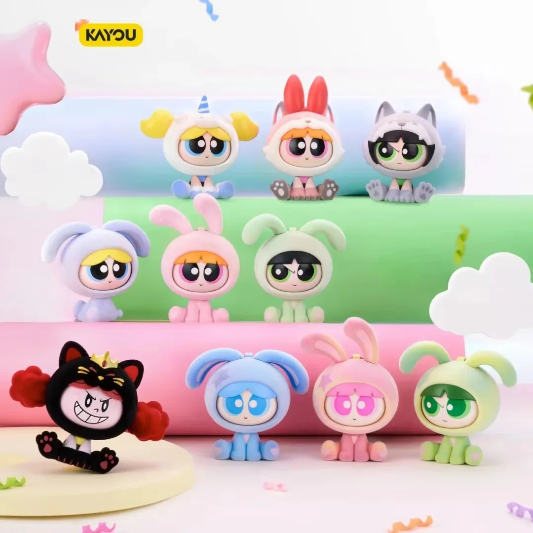 

new KAYOU Powerpuff Girls blind box Attack Force series can change face Figures Desktop Decor birthday girl gift flocking toys