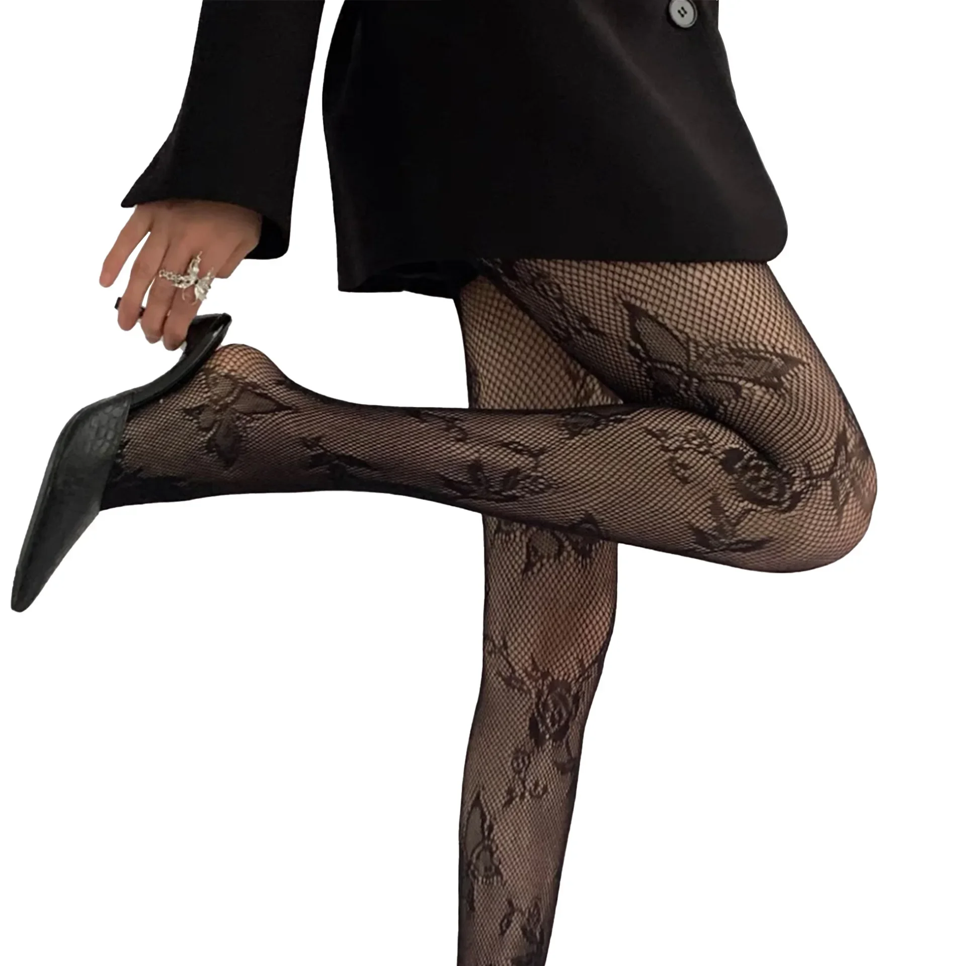 المرأة مثير زهرة التطريز شبكة الجوف خارج جوارب الحرير JK شبكة السمك الجوارب كول الفتيات الملونة محب Harajuku جوارب طويلة #5