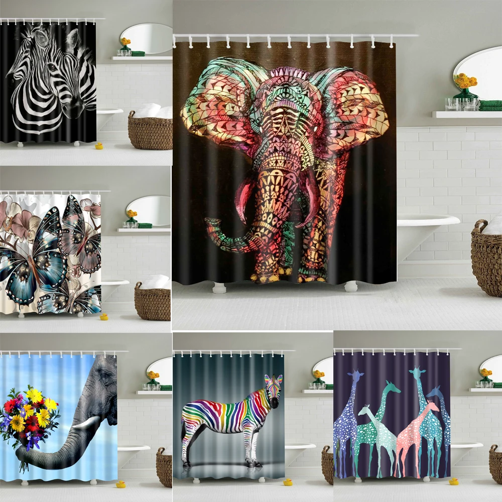 Cute Animal Print Shower Curtain Polyester Waterproof cortina de la ducha