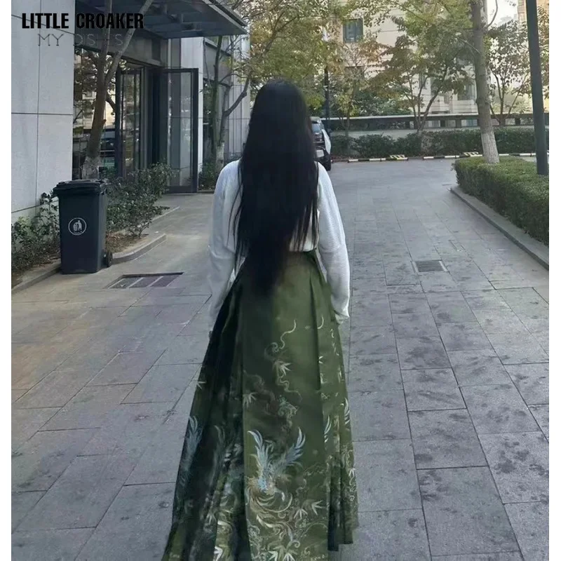 Disfraz de estilo chino Hanfu Original, falda con cara de caballo verde tejida de la dinastía Ming Mamianqun, ropa diaria de dos piezas, Hanfu moderno