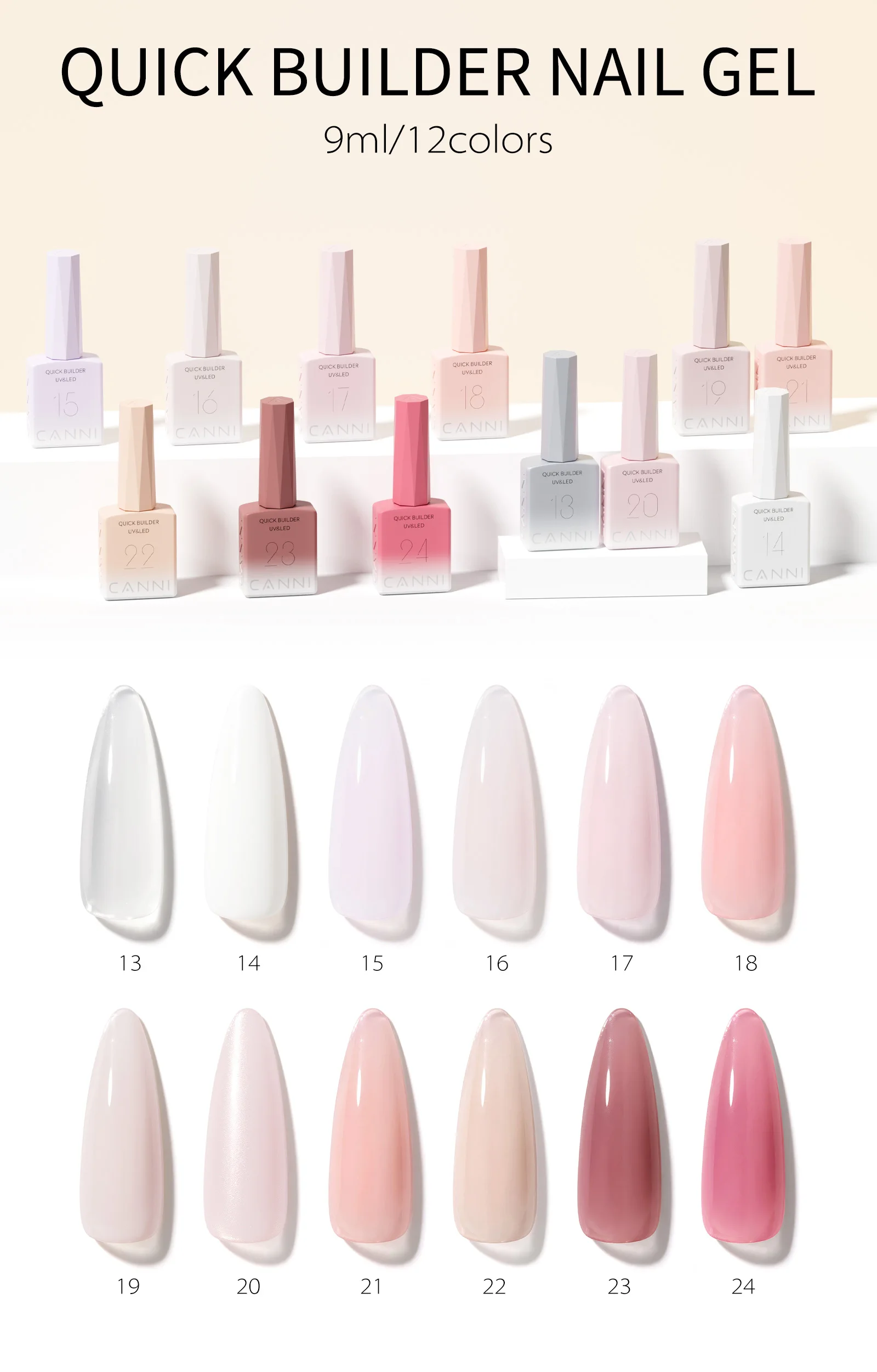CANNI TPO-freies Schnell-Aufbau-Nagelgel in Flasche, Jelly Nude, halbtransparente Farbe, 9ml, ablösbares UV-LED-Formgel – Detail 12