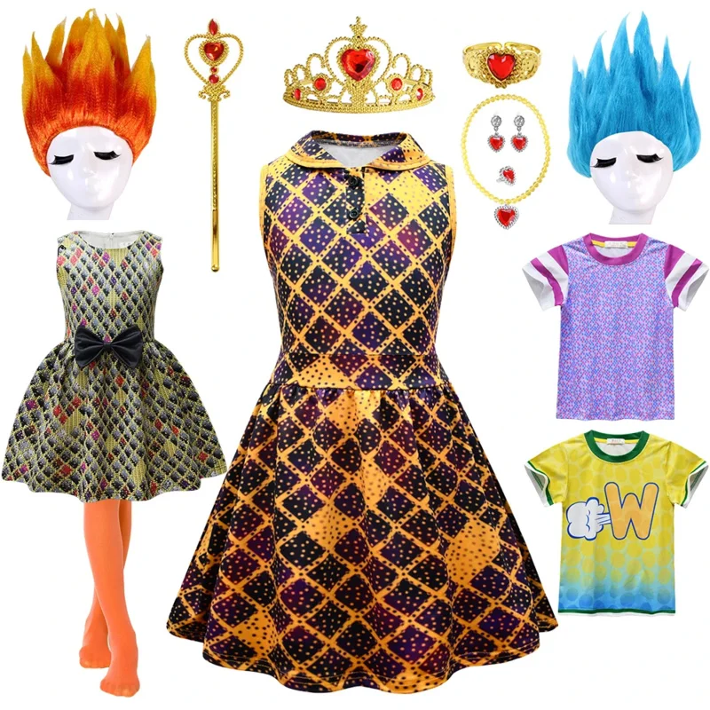 عنصري الأطفال الجمرة تأثيري حلي الصيف عيد ميلاد خمر فستان كاجوال فساتين الحفلات لهب شعر مستعار أنيمي واد القطن تي شيرت