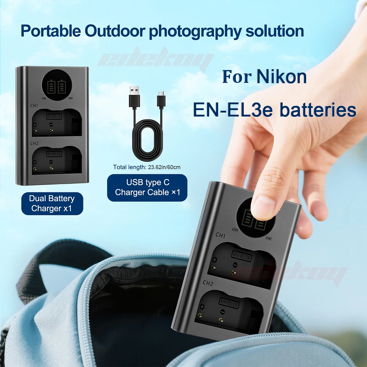 EN-EL3E EN EL3E ENEL3E Battery with Charger for Nikon D90 D80 D300 D300s D700 D200 D70 D50 D70s D100