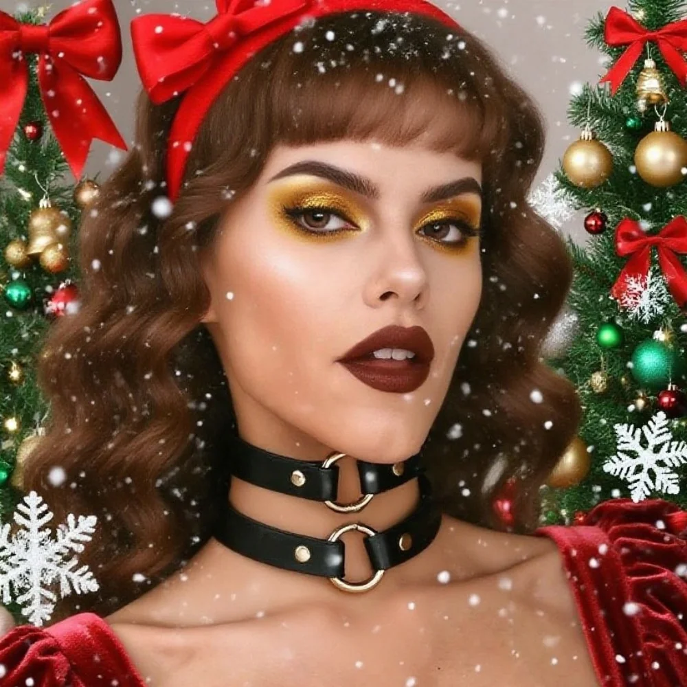 

1/2pcsWomen's Vintage Punk Style With Collar Silver O-Ring, for Halloween, Parties, And Christmas Costume Accessory