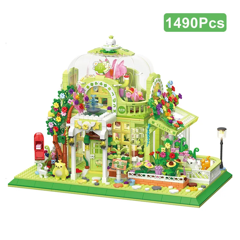 Creative Botanical Garden Glass Flowers House Street View Model Building Blocks City Architecture Mini Bricks Toys Children Gift