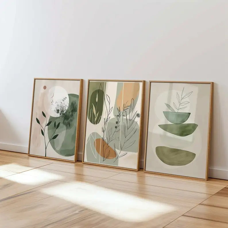 1/3 Piezas de Lienzos Decorativos con Arte Floral Bohemio, Impresiones Minimalistas en Tonos Tierra, Pósters de Arte de Plantas para Decoración Moderna de Sala de Estar y Hogar