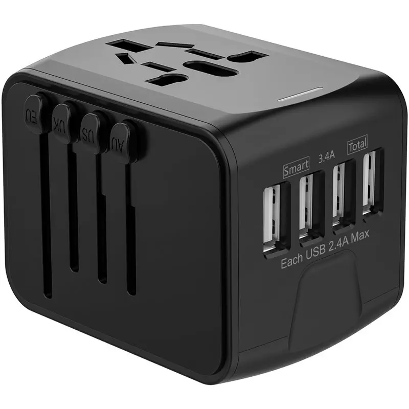 Super Deal -All-In-One 100-250V Travel Adapter With 4 USB Charging Ports, International Plug 2000W 3.4A Power Outlet Ada