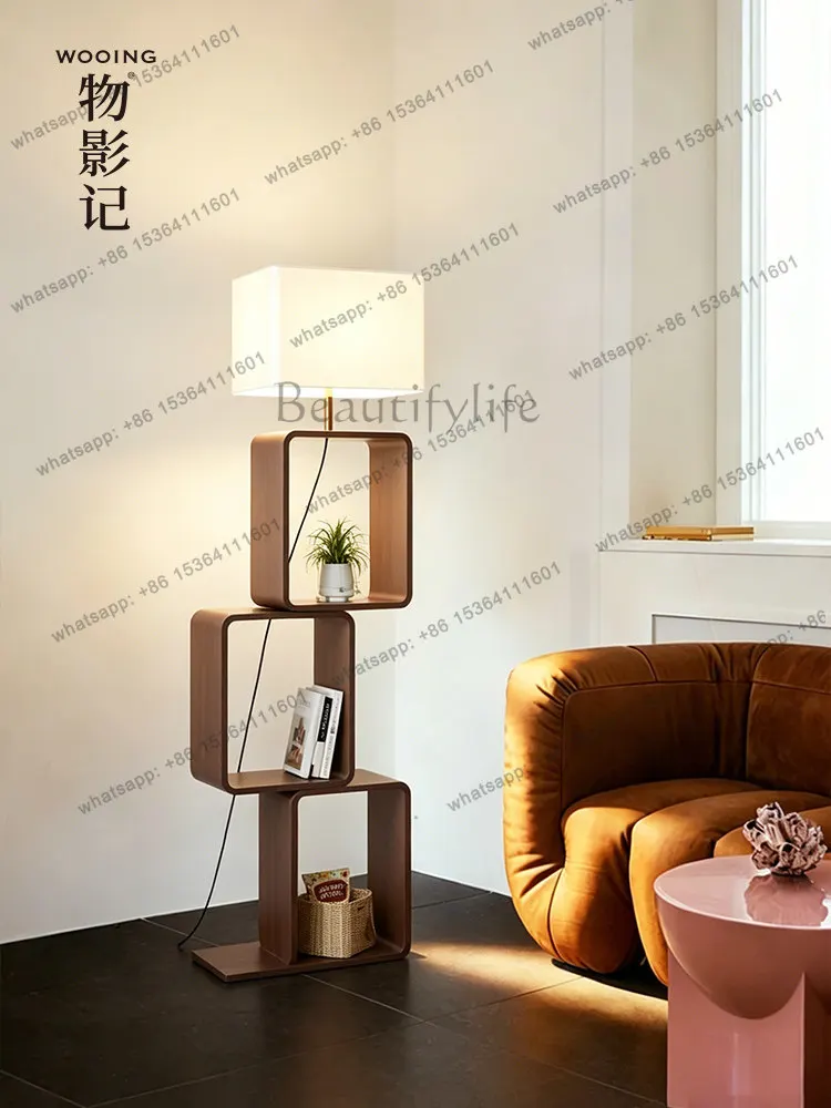 Solid wood style geometric solid wood bookshelf floor-standing used bedroom, sofa side shelf storage standing upright atmosphere