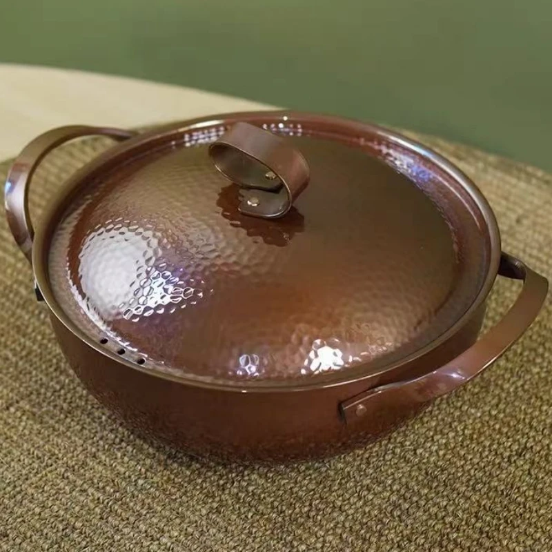 

Vintage Copper Pot,Hammer Texture Hot Pot Cooking Utensil for Boiling,Simmering and Pasta Stewing,With lid 26 cm Handheld Pots