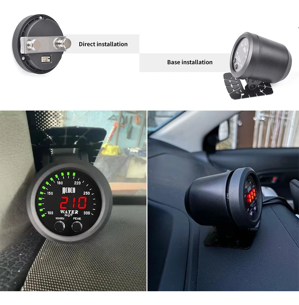 52 مللي متر السيارات 12 فولت/24 فولت مقياس درجة حرارة الماء رقيقة جدا مع 1/8 Npt الاستشعار وقوس عرض ملون درجة الحرارة 100-300F (40 ~ 187C) #6