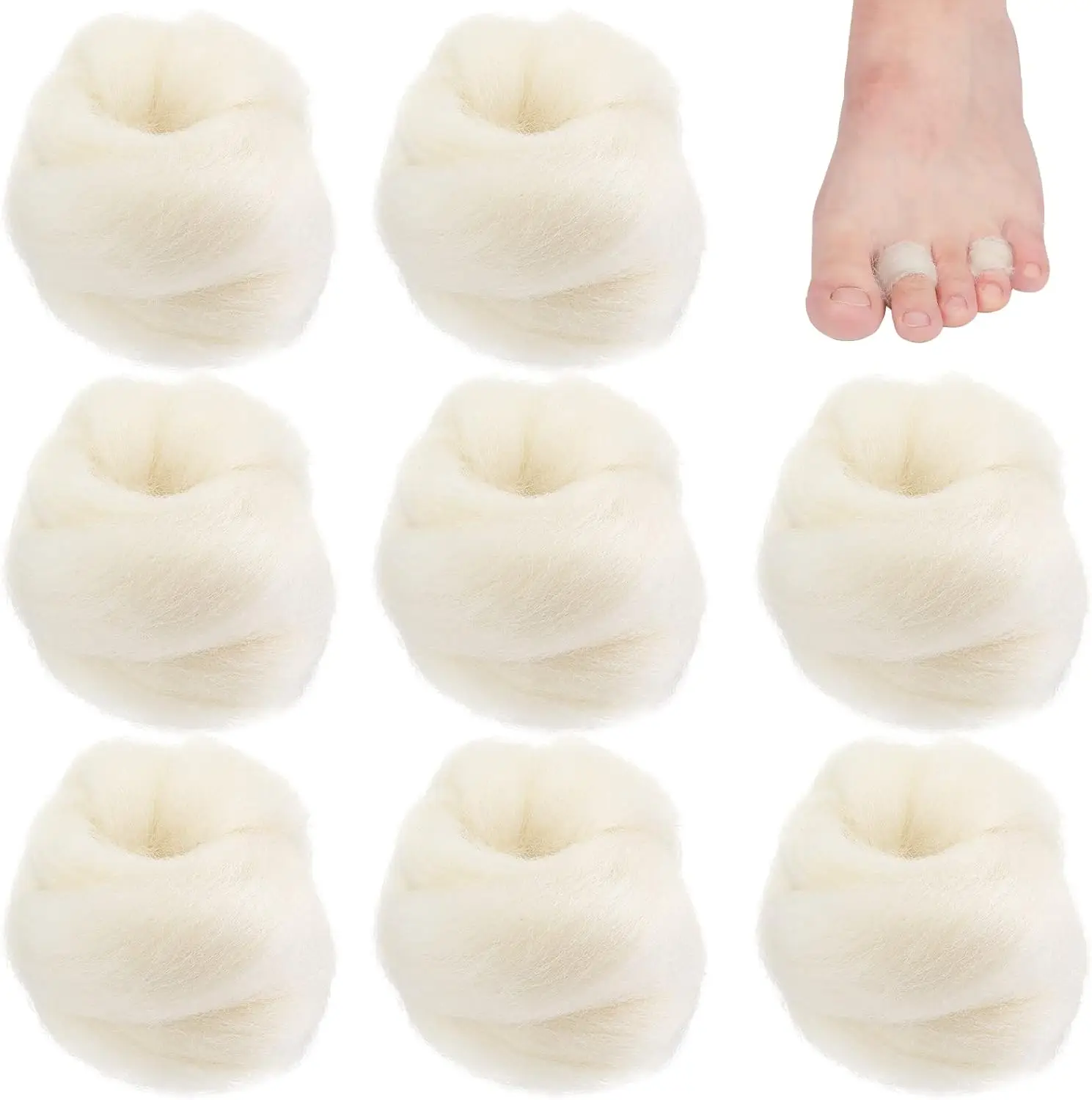 

8 Pcs Lambs Wool Toe Separators, Soft Feet Cushion for Corns, Blisters, Bunions, Callus Relief in Shoes