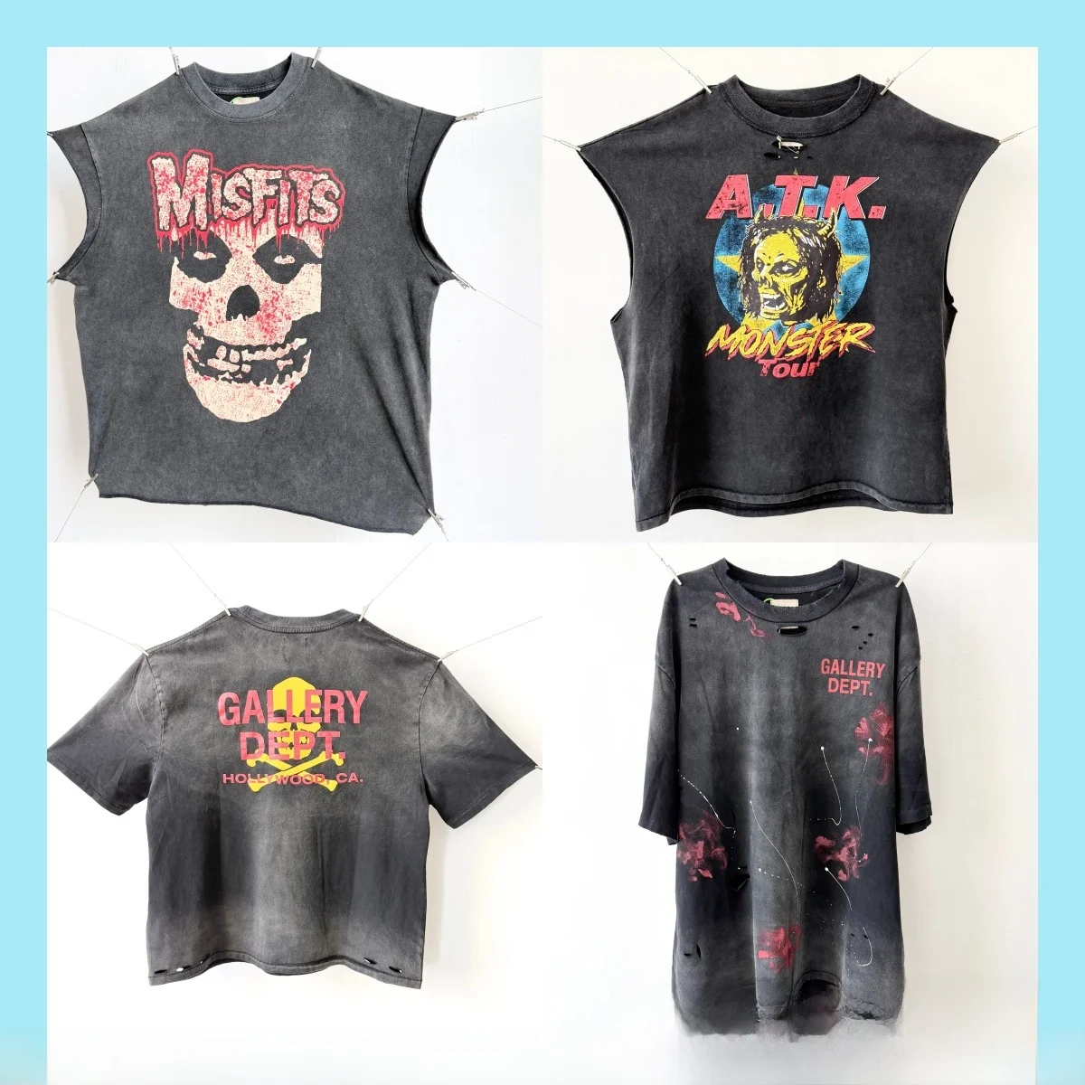 Camiseta de manga corta con cuello redondo GALLERY DEPT, sudadera holgada de algodón Unisex de verano, ropa informal con estampado de letras