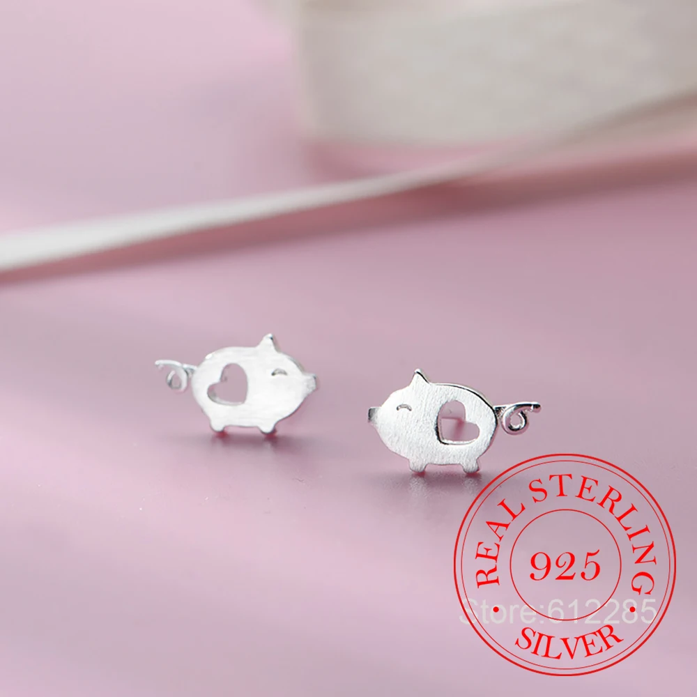 

Ювелирные изделия из стерлингового серебра 925 пробы, милые серьги-гвоздики с полым сердцем и свиньей для женщин и девочек, вечерние украшения для девочек, подарок другу