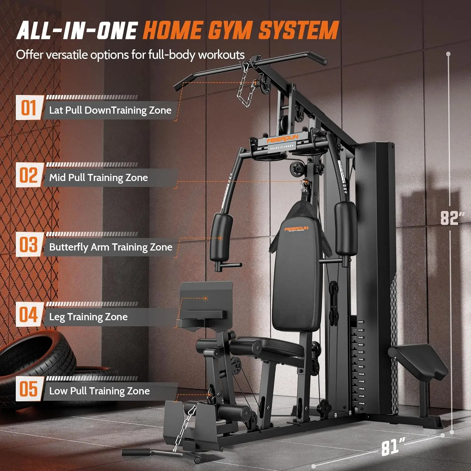 Gym with 154LBS Weight Stack, Multi Exercise Equipment with Leg Press, Cable Machine Exercise Equipment for Full Body Workout