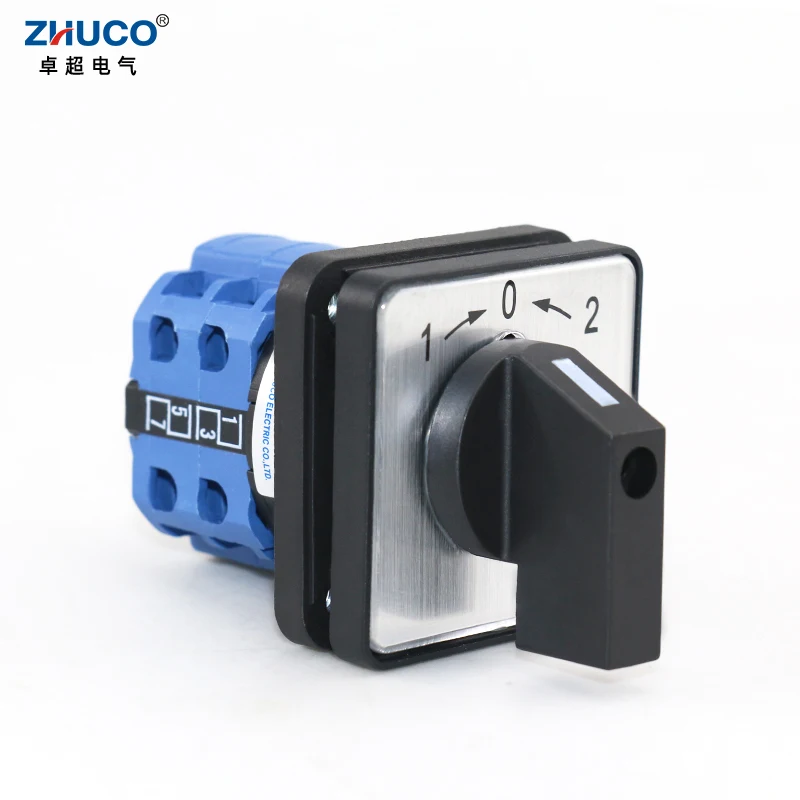 ZHUCO SZW26/LW26-20/B202.2 20A 660V 1-0-2 Two Pole Three Position 64X64 48X48 mm Panel Transfer Momentary Changeover Cam Switch