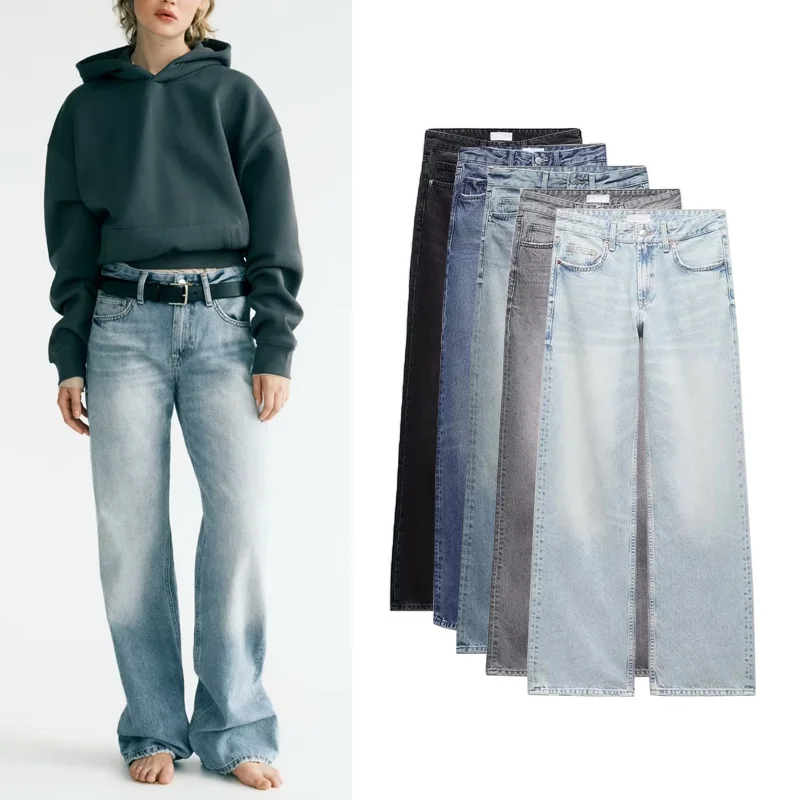 

Повседневные свободные джинсы с широкими штанинами и средней посадкой, длинные брюки для повседневной носки, осенняя новинка, женские модные хлопковые брюки в пол