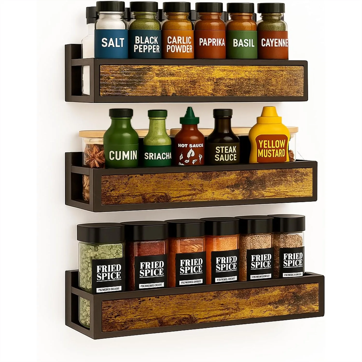 

Spice Rack Wall Mount 3 Pack, Space-Saving Seasoning Organizer with Screw or Adhesive Hanging for Kitchen Cabinet and Wall