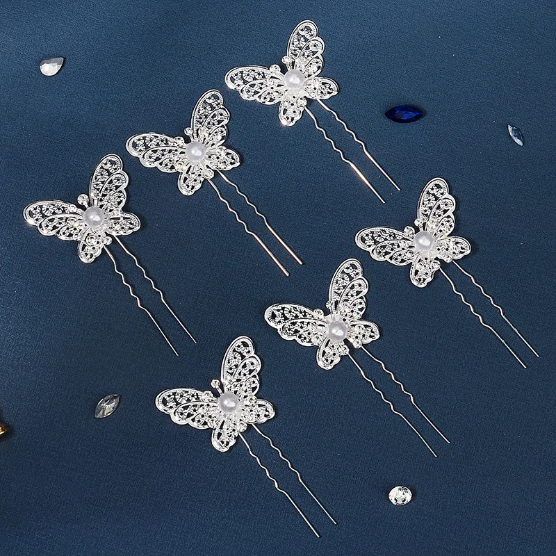 Bridal Wedding Hair Accessories Rhinestone Butterfly Hair Forks Clips Pins for Women Hairpins Party Bride Headpiece Bridesmaid