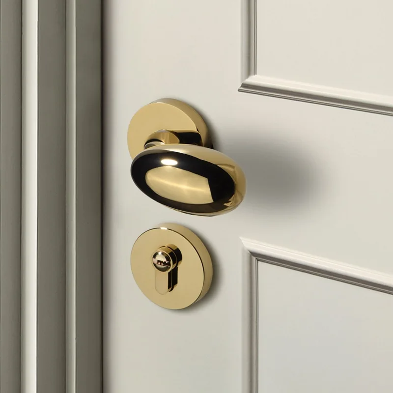 Golden bedroom door lock bathroom lock magnetic mute room door handle wood indoor door