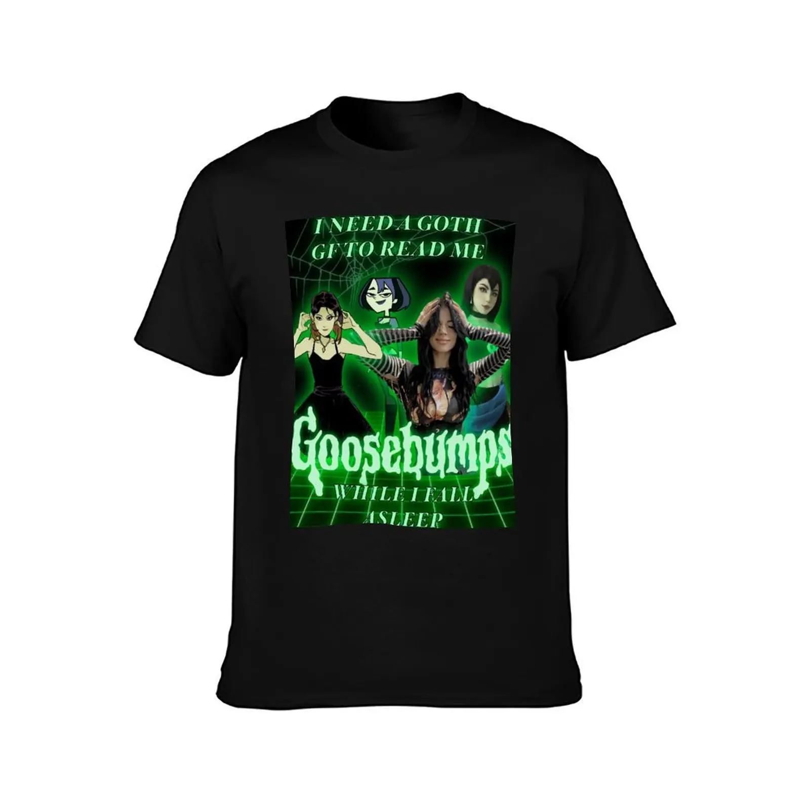 Goth GF Goosebumps T-Shirt, Summer Casual Cotton Tee, Oversized Streetwear Tops, Vintage Graphic Print, Loose Fit Short Sleeve
