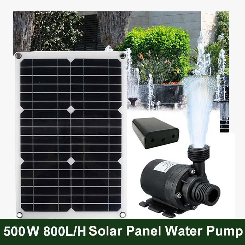 

500W 800L/H Solar Panel Power Bank Water Pump Set Ultra-quiet Submersible Water Pump Motory Fish Pond Garden Fountain Decoration