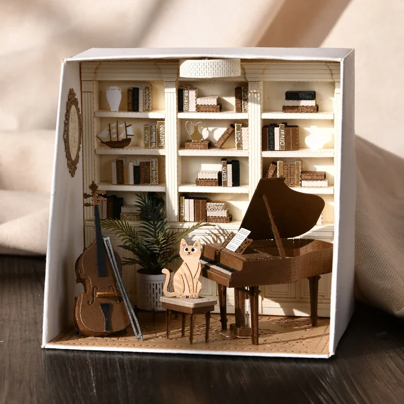 

Study Room Kitchen Casa With Lights Dollhouse DIY Paper Mini Doll Houses Miniature Building Kits for Adults Birthday Gifts