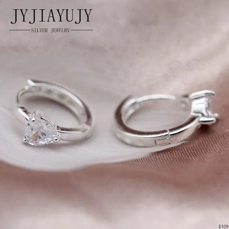 JYJIAYUJY 100% Sterling Silver S925 Hoop Earrings White/Pink Zircon Heart Shape Fashion Hypoallergenic Female Jewelry Gift E109
