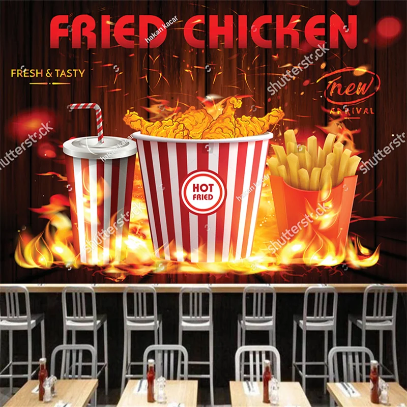 

Custom Fried Chicken and Chips Fast Food Wallpaper Industrial Decor Mural Restaurant Snack Bar Background Wall Papel De Parede