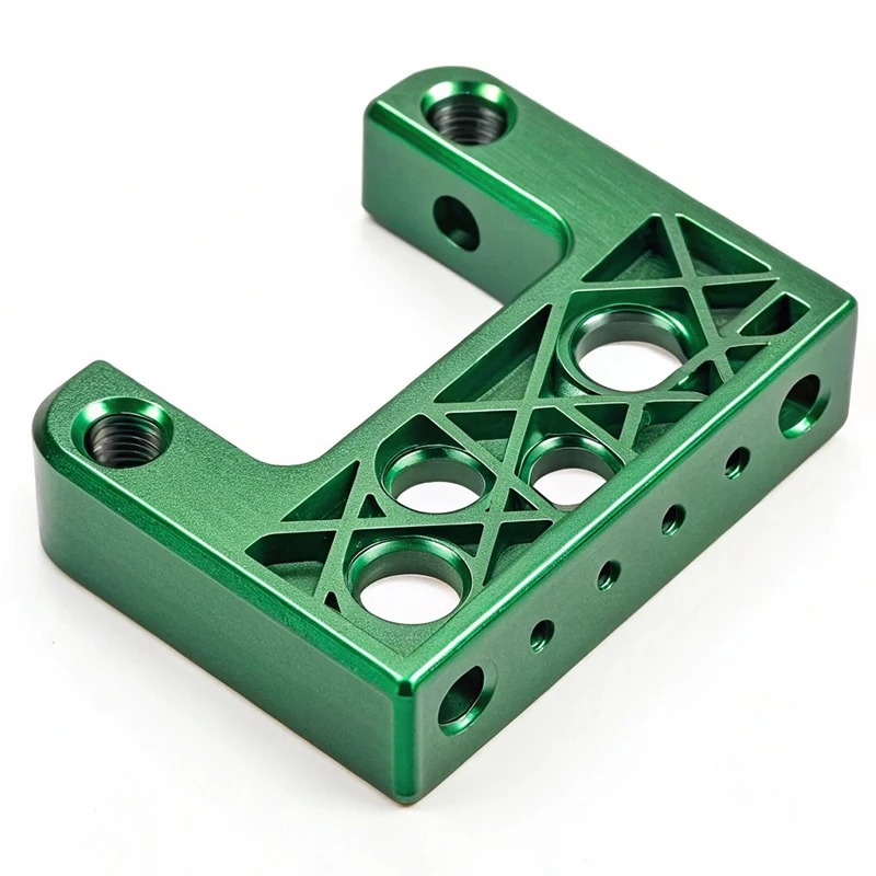 CNC Milled 6061 Aluminum Lightweight U Bracket Green Hard Anodized Hollow Structure Mount Support