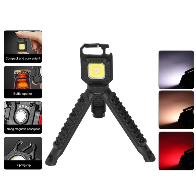 

COB Small Flashlights Rechargeable Portable Mini Pocket Lights With Folding Triangle Bracket For Fishing Camping