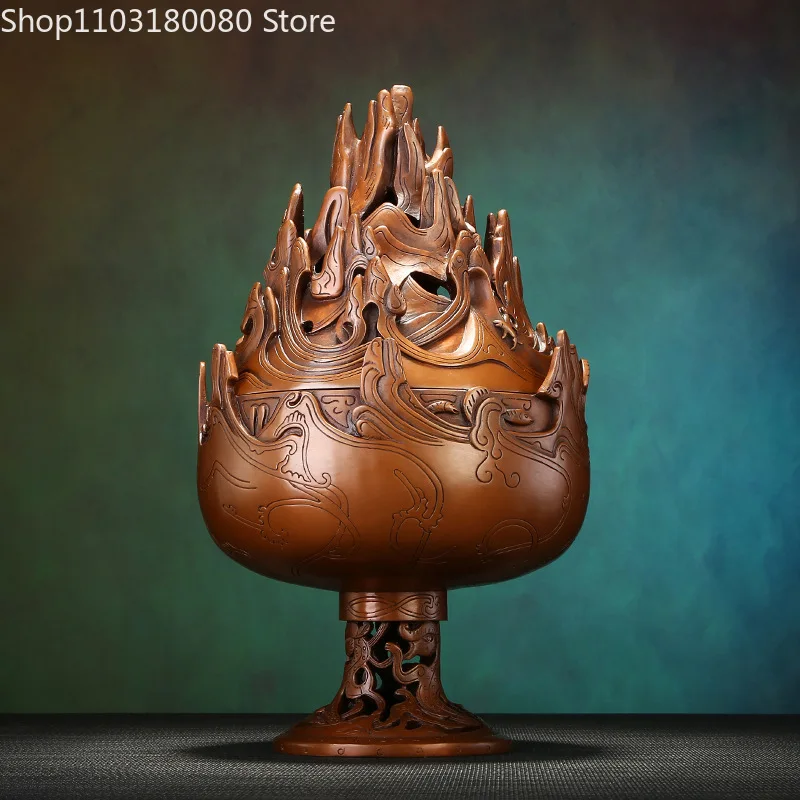 Red copper carving Boshan censer Chinese Zen decor incense burner Large size 42cm,24cm,18.5cm,15.5cm