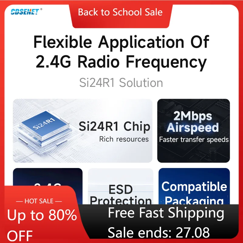 SI24R1 2.4GHz PA LNA Wireless rf Module 2M Airspeed Power Amplifier CDSENET E01C Series SPI SMD ESD for Arduino nRF24L01