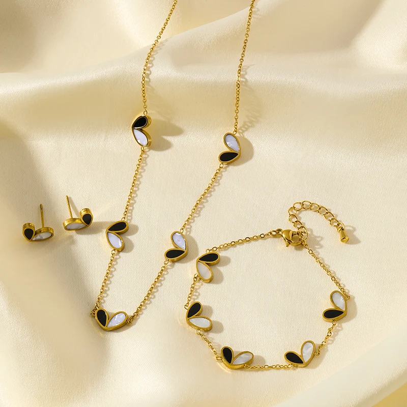 EILIECK 316L Edelstahl Kreatives Herz-Halsketten-Armband-Ohrringe-Set für Damen, Modischer Goldfarbener Wasserdichter Schmuck als Geschenk – Detail 15
