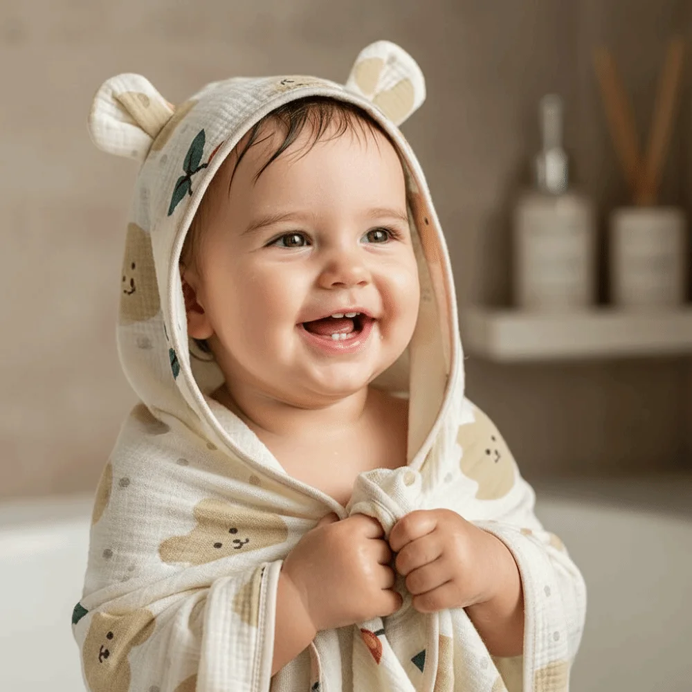 

Large Cute Baby Hooded Cape Towels Soft Cartoon Printed Gauze Blanket Wrap Rabbit Bear Kids Bathrobe Infant