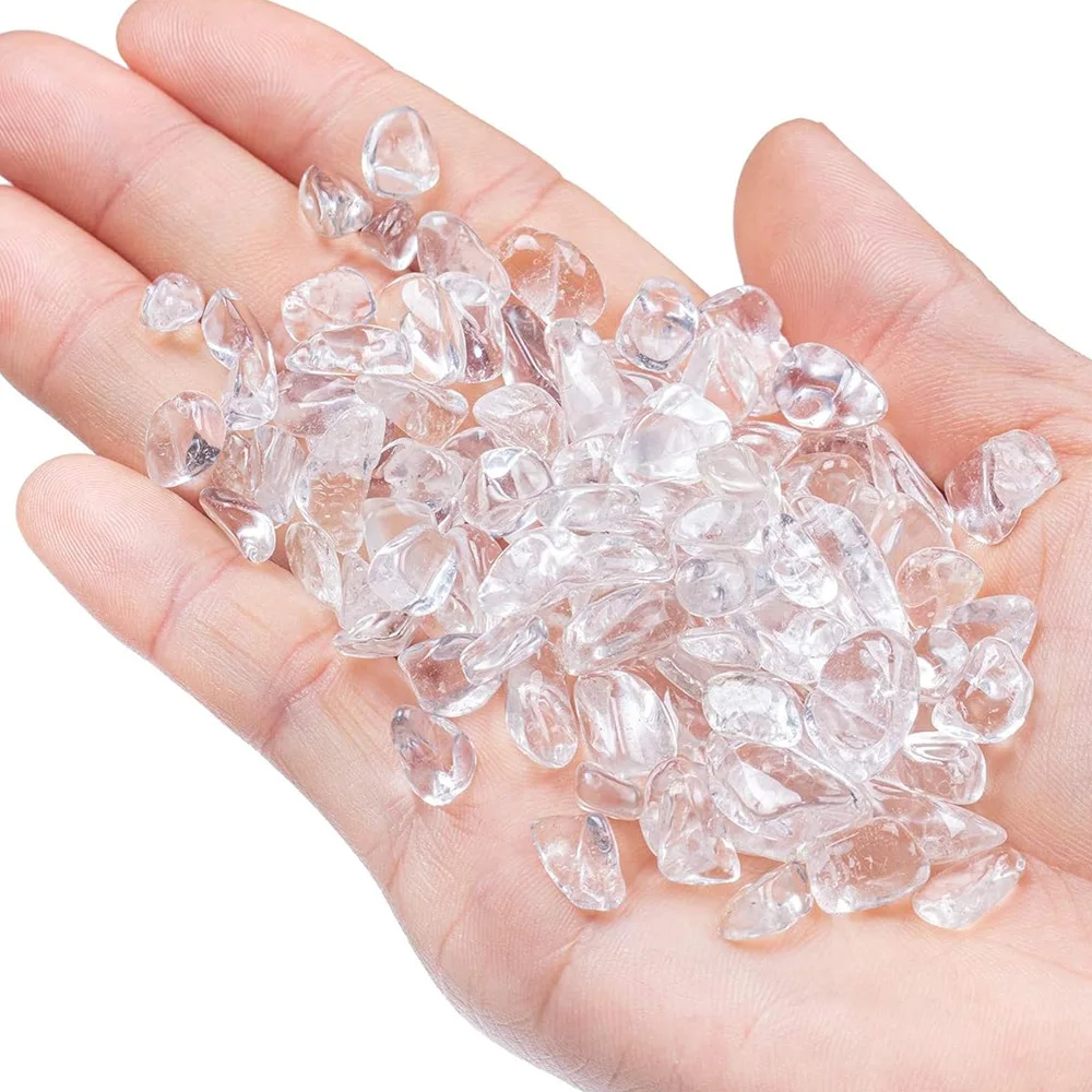 

Natural Clear Quartz Tumbled Stone Irregular Chips Healing Crystal for Courtyard Home Decorative Vases Plants Fish Tank Filler