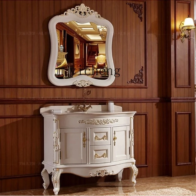 

b7-Antique bathroom cabinet combination oak wash basin floor-to-ceiling bathroom wash table solid wood bathroom