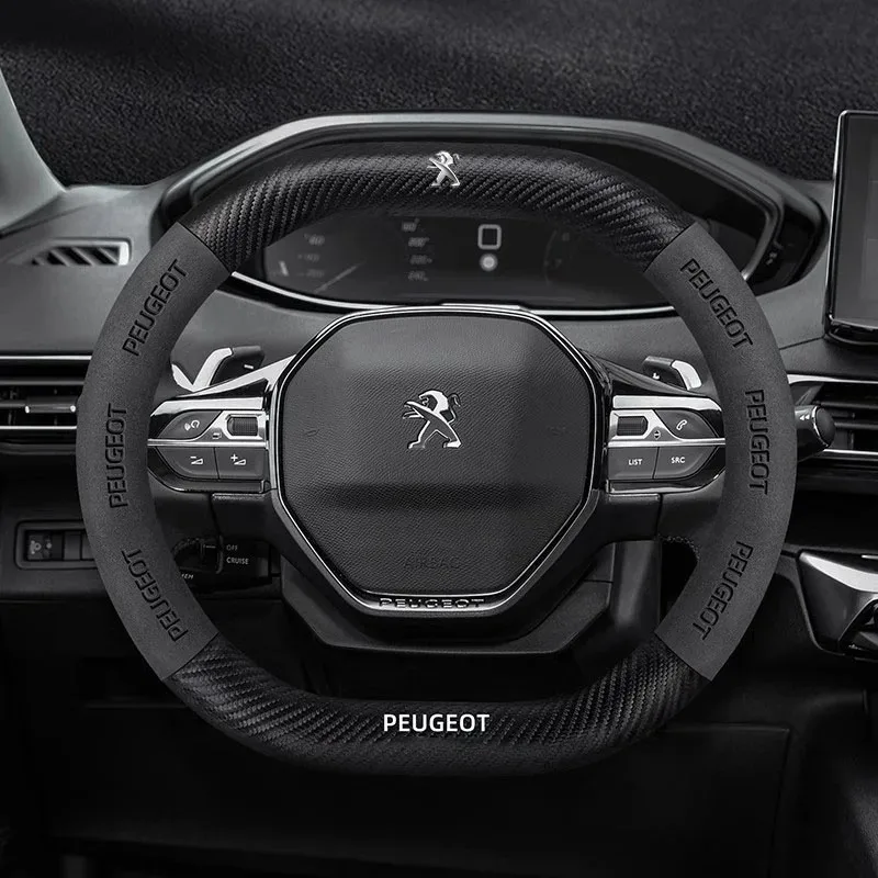 

For Peugeot Suede Leather Car Steering Wheel Cover 3008 4008 5008 208 e208 2008 e2008 207 206 Carbon Fiber Non-slip Wheel Covers